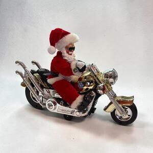 Animated Santa Claus Riding Motorcycle Sings "Bad to the Bone" Christmas Decor
